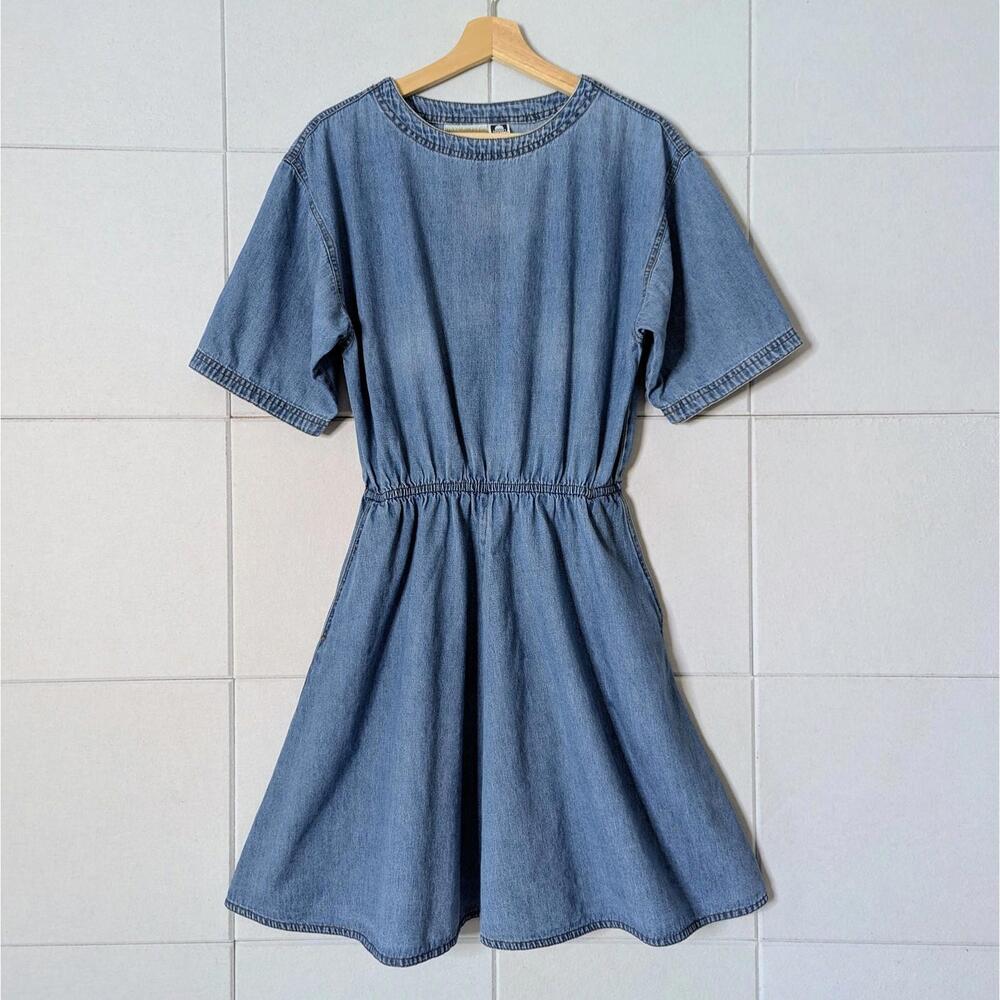 Vintage 90s minimalist 100% cotton denim flare dress